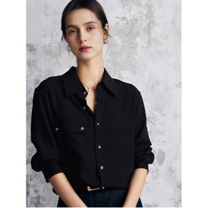 Trendy French Design Womens Shirt Long Sleeves Black
