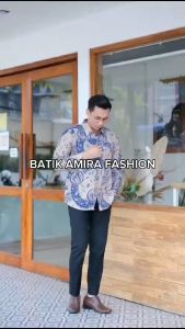 PANCASONA KEMEJA BATIK PRIA LENGAN PANJANG SLIMFIT KATUN PRINTING HEM BATIK AMIRA SERAGAM KEMEJA BATIK PRIA LENGAN PANJANG SLIMFIT FULL FURING