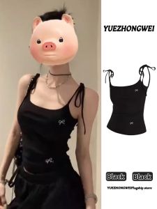 YUEZHONGWEI | Black Bow Embroidery Camisole Crop Top Summer