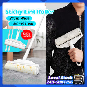 Long Handle Lint Roller 24CM Sticky Paper Dust Hair Pet Fur Remover Detachable Sofa Floor Hair Removal Brush Pengelek Lin Baju