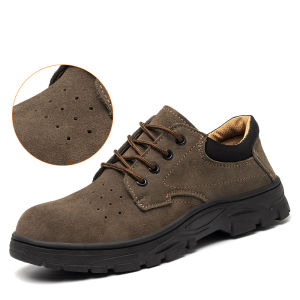 Mens Safety Work Shoes Anti-impact Anti-penetration Breathable Deodorant Electric Welding Steel Toe Wear-resistant Casual Cowhide Labor Protection Shoes