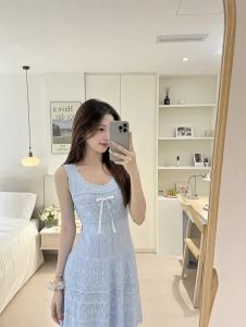 Đầm Knit Cổ Bow Phong Cách Pháp Mới