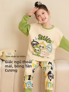 MiiOW | Bộ đồ ngủ cotton dài tay dài quần dài mùa xuân thu hoạt hình dễ thương cho bé gái bộ đồ ngủ cotton nguyên chất cho trẻ em