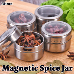 Stainless Steel Spice Jar Magnetic Seasoning Bottle Condiments Container Dustproof Visible Seasoning Can for Kitchen