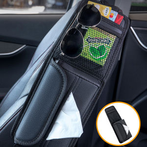 Multi-Pocket Car Seat Side Storage Bag with Tissue Box Mesh Pocket Bottle Holder Car Organizer for Stowing Tidying