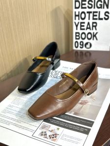 Fashionable Mary Jane Shoes Square Head Commute to Work Buckle Design Thick Heel Womens Footwear PU Material Korean Style