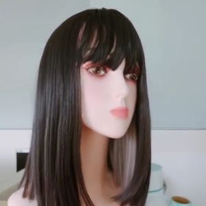 Wig Full Lace Wanita Korean Version Short Straight Hair Beauty Natural Color