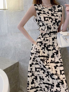 New Arrival Chic Stylish Niche Style Goddess Temperament round Neck Silm Slim Looking Slip Pocket Sleeveless Cut Out Waist-Baring Dress