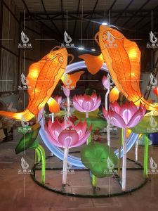 Large Outdoor Lotus Flower Lanterns Fish Leaps over the Dragon Gate Lantern Set Water Lily Leaf Lanterns Festival Decorations