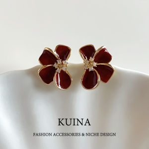 kuina | Luxury Red Enamel Floral Earrings Sterling Silver