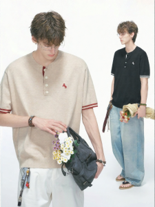 Áo Thun Tay Ngắn Cổ Henley Phong Cách Vintage