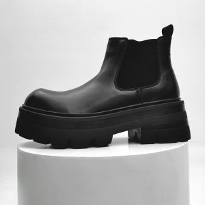 Giày Chelsea Boot Nam Giày Bốt Martin Đáy Dày Tăng Chiều Cao Giày Boot Cổ Ngắn Da Giày Cao Gót Mũi Tròn Trên Giày Bốt