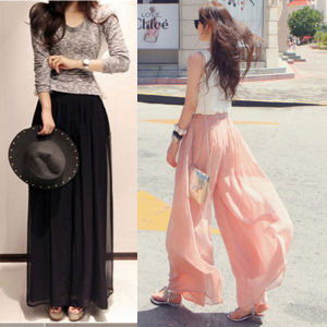 กางเกงขายาวผ้าชีฟองเอวสูงสไตล์ญี่ปุ่น ทรงหลวม แฟชั่นฤดูใบไม้ร่วง กางเกงขายาวผู้หญิง กางเกงขายาวผ้าไหม ไม่ต้องรีด