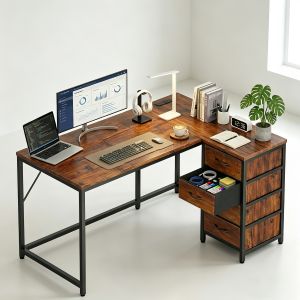 Global Computer Table Study Table For Adult <b>With Drawer</b> Office Desk Laptop Table Side Table For Bedroom Waterproof Durable Solid Wood Table For Living Room Furniture Steel Frame Gaming Table