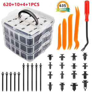 AUTOFun 635Pcs Mobil Plastik Klip Pengikat Set dengan Kotak Campuran Auto Body Push Retainer Pin Rivet Bumper Door Trim Panel Fastener Clip Kit