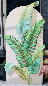 (100% ẢNH CHỤP) Tranh treo tường đèn led lá tropical nhiệt đới mẫu mới uv mặt mica sáng bóng kèm đinh treo