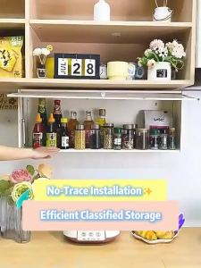 COHF Kitchen Storage Cabinet Wall Mounted Spice Rack Dustproof Organizer Shelf with Door Multi Layer Seasoning Rack and Hanging Hooks Holder