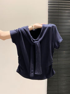 LUOSHAO | Pseudo Two-Piece Off-Shoulder Short-Sleeved T-Shirt Waist-Cinching Design