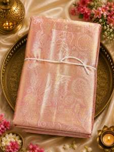 Taaraluxe Kanchi Pattu Saree Pastel Orange Pink Elegant Ethnic Festival Puja Wear
