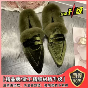 Womens Fleece Lined Cotton Slippers Roman Style Half Slippers Autumn Winter Anti-Slip Rubber Sole Comfortable Home Shoes