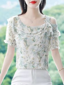 DAIXIANGFEIZI | Áo Blouse Chiffon Hoa Cổ Ngắn Cho Mùa Hè