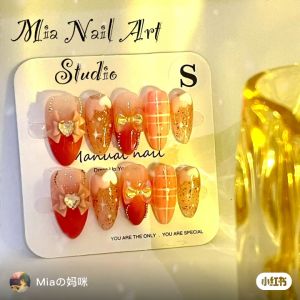 A082 SIZE S/M 🇲🇾 Ready Stock Handmade Nail Art Reuseable 10pcs/set Nail Tips free 5pcs Manicures Tools 现货手工穿戴甲可重复使用 10 件/套美甲贴片免费 5 件美甲工具