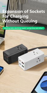 7 in 1 meter power strip power strip surge protector 3 AC outlets 2 USB 2 Type-C desktop charging station with overload prote