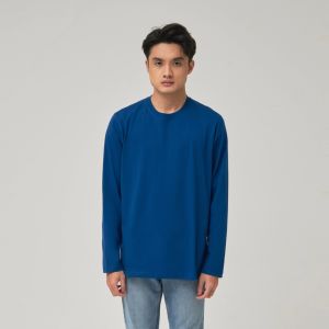 Kaos Polos Pria Oneck Lengan Panjang Bahan Katun Combed 30s Warna Classic Blue