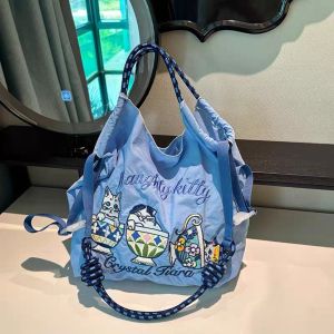 Large Size Ball Chain Embroidered Nylon Shopping Bag Waterproof Handheld Single Shoulder Eco-Friendly Bag Soft Korean Style Womens Purse