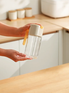 500ML Handle Automatic Opening Oil Glass Bottle | Glass Oil Pot Soy Sauce Dispenser Botol Minyak 手柄开合油壶