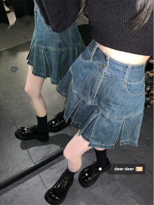 High-Waisted Slim-Fit Denim Mini Skirt for Women Casual A-Line Ruched Work Clothing Short Length Cotton Material