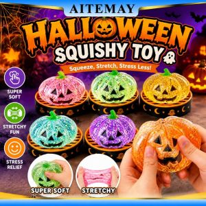 Aitemay 2 Pack Halloween Pumpkin Squishy Slow Rising Stress Relief Squeeze Ball Cute Fidget Desk Toy for Office & Kids Holiday Gift