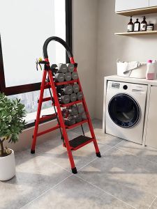 Folding Ladder Foldable House Ladder 3/4/5/6/7 Steps Multifunction Non-Slip Portable Carbon Steel Thicker Ladder Foldable Aluminum Heavy Duty Household