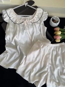 Ins Hot Sweet Satin Silk Pajamas Summer Woman Cute Butterfly Sleeveless Shorts Sleepwear Two Piece Teenager Girls Casual Lounge Wear Clothing