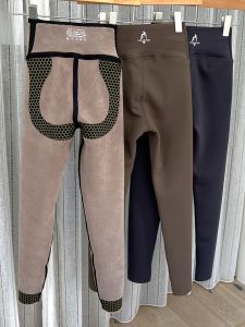 Antwa Winter Thickened Fleece Womens Sharkskin Pants Crossed Waist Design Base Layer Trousers for Ladies Outerwear