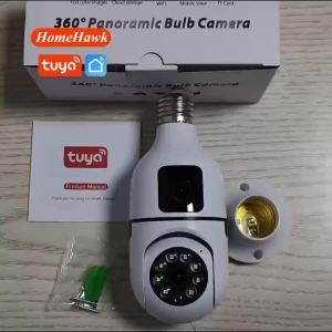 Tuya 6MP E27 Bulb WIFI Camera Dual Lens AI Human Tracking Voice Alarm Two-way Audio Dual Screen Smart Home Surveillance Camera