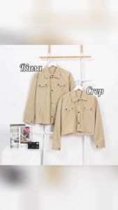 2pcs Jaket couple pasangan trucker canvas Baju semi parka pria wanita crop