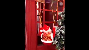 Neves Christmas Electric Singing Santa Doll Climbing Rope Ladder Musical Plush Toy With battery mode