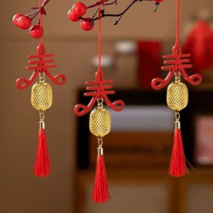 YESPERY 2Pcs New Year Wooden Blessing Pendant Spring Lantern Hanging Decor For Home Potted Plant Door Handle Festival Lucky Pendant