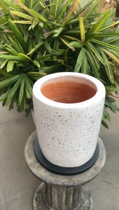 POT BUNGA GERABAH TANAH LIAT SILINDER SPRINKLE PUTIH D22 T26 - SILINDER D22 SPRINKLE PUTIH