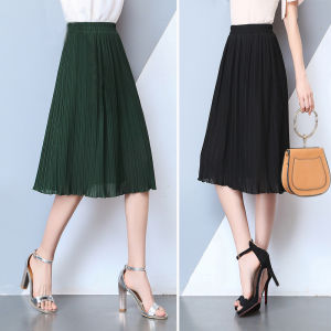 Spring Summer 2024 High Waist Midi Skirt Korean Style Chiffon Maxi Skirt with Big Hem over Knee Length Womens Skirt