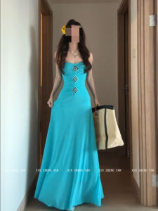 XZY Summer Beach Vacation Dress Womens Sleeveless Long Gown High Waist A-Line Skirt Casual Commute Style Polyester Fabric