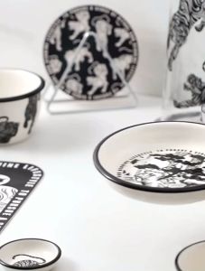 🇲🇾ReadyStock🇲🇾 Vintage Style Tiger Printed Tableware High Quality Classy Dining Black东方旗虎虎虎生威餐具套装家用复古陶瓷碗盘碗碟盘子米饭碗汤面碗黑色散装