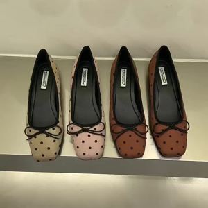 Comfy Ballet Flats Dot Pattern French Style Womens Single Shoes
