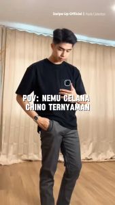 Swipe Up Celana Panjang Pria Chino Pants Slim Fit Stretch Cream