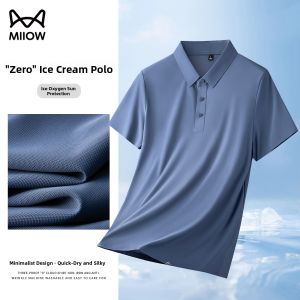 MiiOW | Quick Dry Ice Silk Polo Shirt Mens Short Sleeve Business Turn Collar Summer Seamless Cool Feeling MiiOW Cat Person T-Shirt