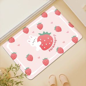 VIKAMA Cute Strawberry Rabbit Diatomaceous Earth Bathroom Mat - Non-slip and Soft Suitable for Bathroom Kitchen
