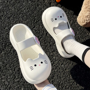 Cartoon Cat Summer Thong Slippers Womens 2025 New Mary Jane Cute EVA Outdoor Wear Hole Hole Shoes Women Low Heel Thick Bottom