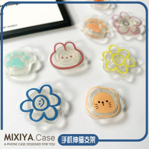 Misia Creative Phone Airbag Stand Simple Line Flower Cat Paw Rabbit Extendable Lazy Portable Cute Desktop Adhesive Silicone Transparent Stand Single 3M Glue