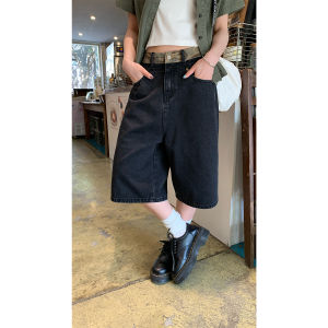 Rainy Street Camouflage Patchwork Jeans High Waist Loose Wide Leg Short Pants Womens Summer Casual Retro Versatile Trousers